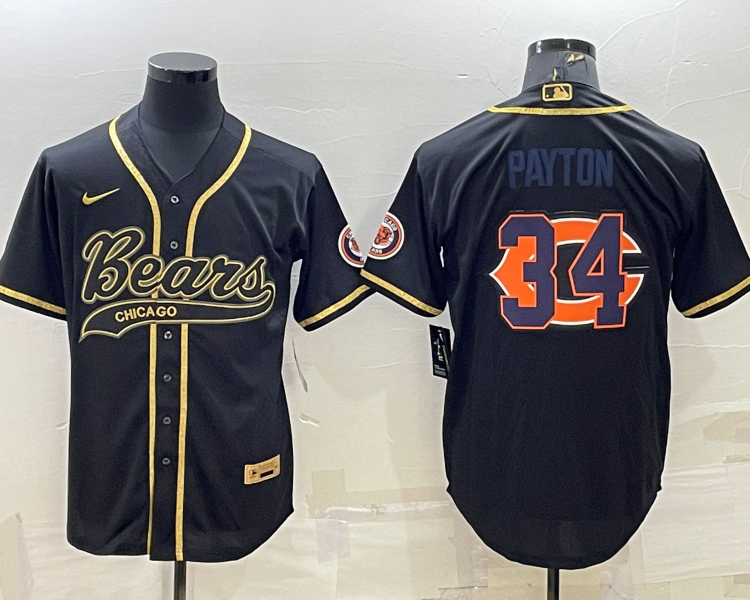 Men's Chicago Bears Walter Payton #34 Black Jersey Joint Edition