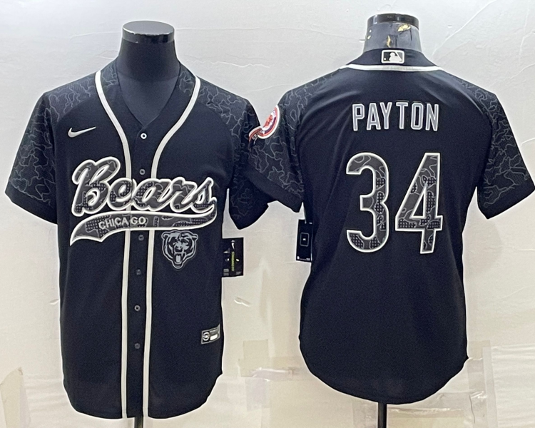 Men's Chicago Bears Walter Payton #34 Black RFLCTV Limited Jersey Joint Edition