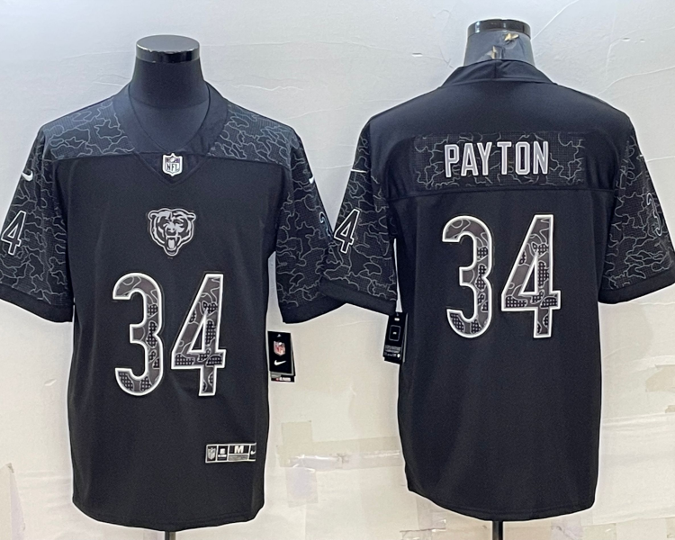 Men's Chicago Bears Walter Payton #34 Black RFLCTV Limited Jersey