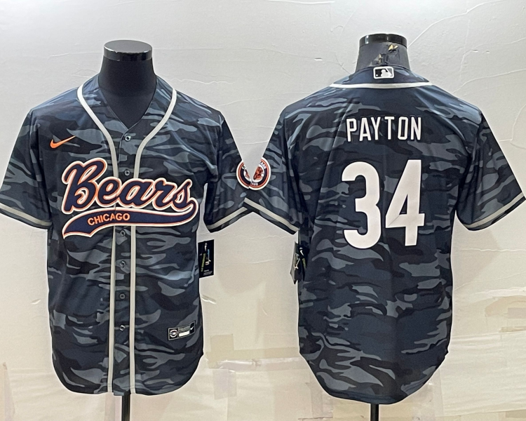 Men's Chicago Bears Walter Payton #34 Grey Camouflage Jersey Joint Edition