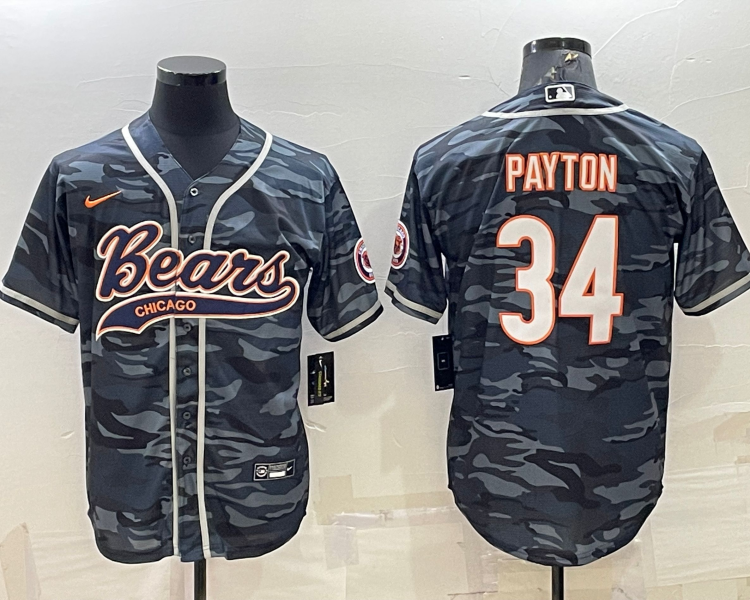 Men's Chicago Bears Walter Payton #34 Grey Camouflage Jersey Joint Edition