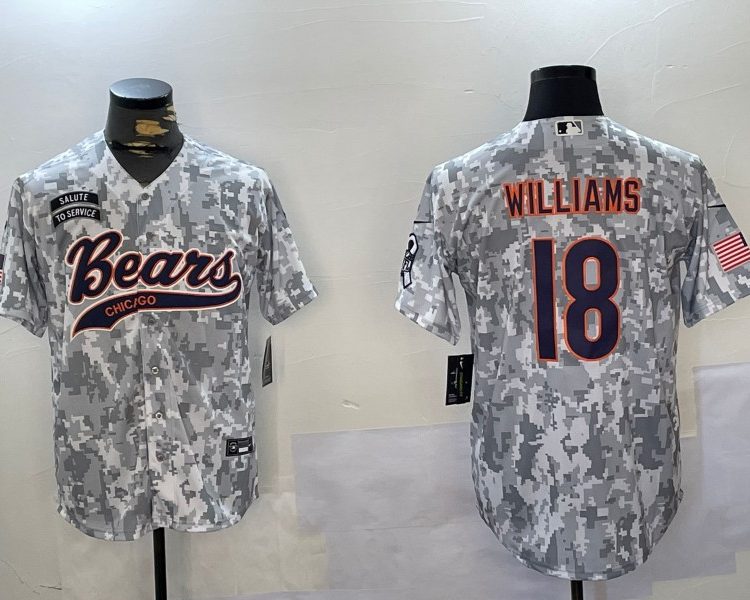 Men's Chicago Bears Caleb Williams #18 Arctic Camo 2024 Salute to Service Jersey