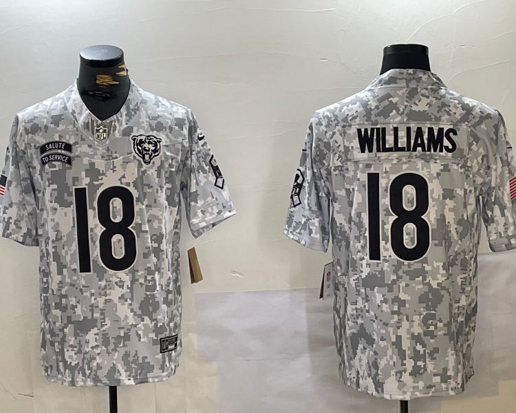 Men's Chicago Bears Caleb Williams #18 Arctic Camo 2024 Salute to Service Limited Jersey