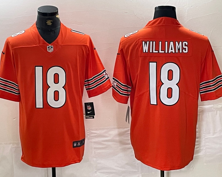 Men's Chicago Bears Caleb Williams #18 Orange Alternate 2024 NFL Draft Jersey