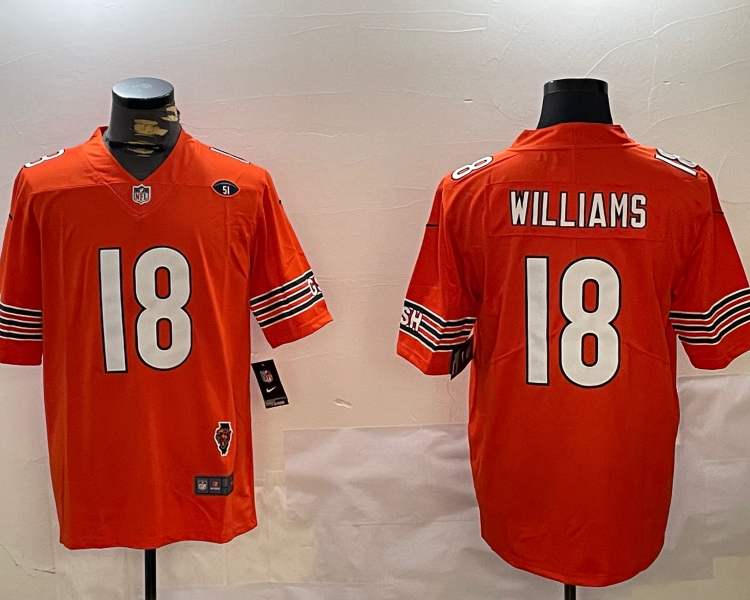 Men's Chicago Bears Caleb Williams #18 Orange Jersey