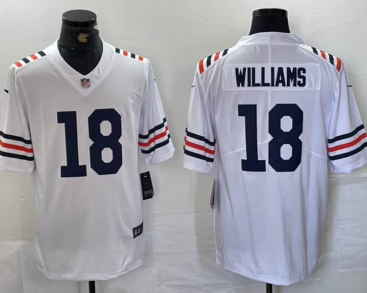 Men's Chicago Bears Caleb Williams #18 White 2024 NFL Draft 2nd Alternate Jersey