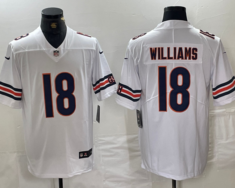 Men's Chicago Bears Caleb Williams #18 White 2024 NFL Draft First Round Pick Jersey