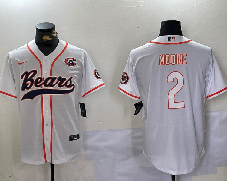 Men's Chicago Bears D.J. Moore #2 White Jersey