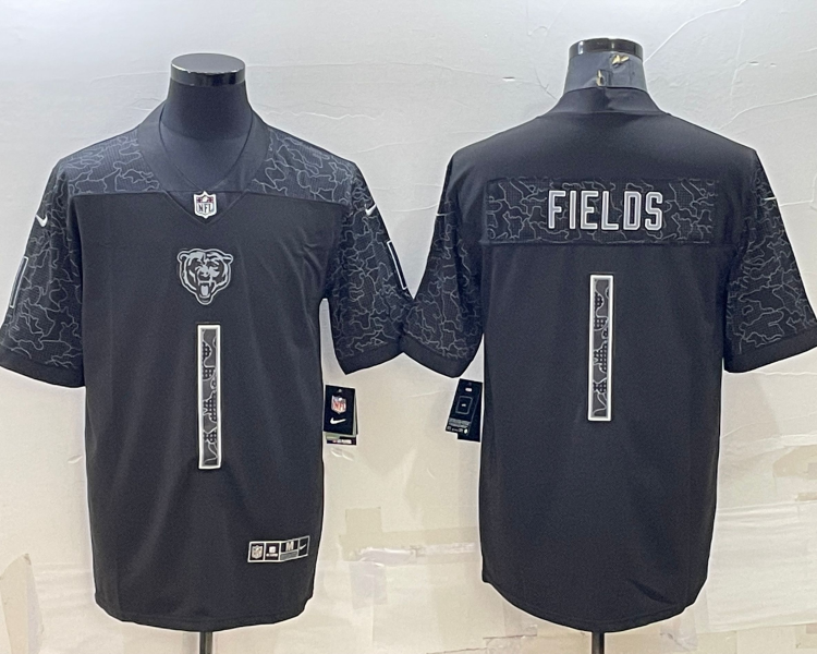 Men's Chicago Bears Justin Fields #1 Black RFLCTV Limited Jersey