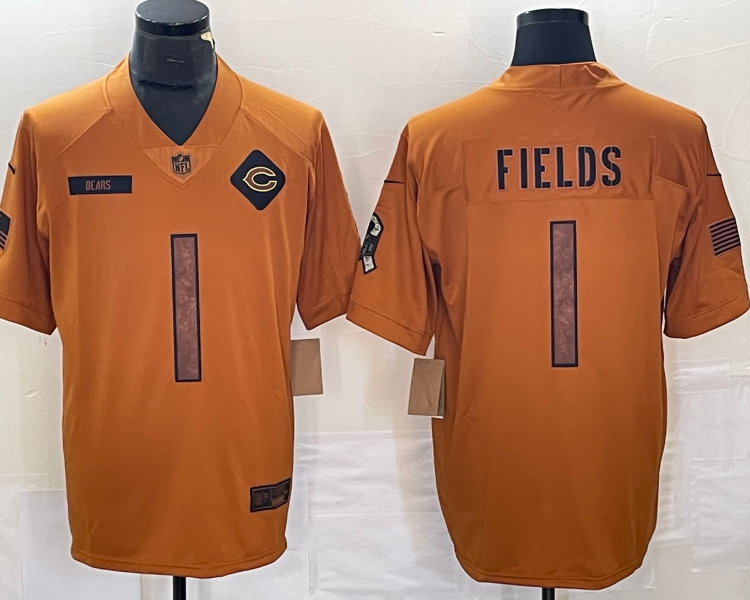 Men's Chicago Bears Justin Fields #1 Brown 2023 Salute To Service Limited Jersey
