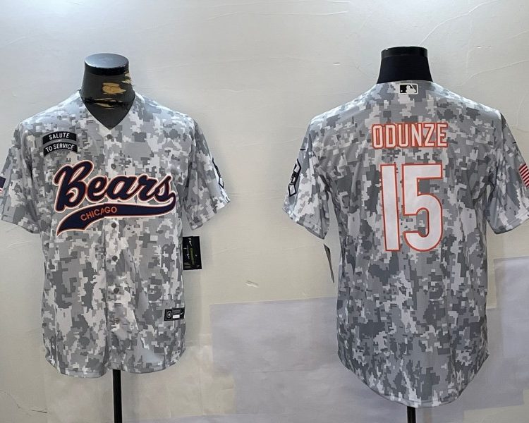 Men's Chicago Bears Rome Odunze #15 Arctic Camo 2024 Salute to Service Jersey