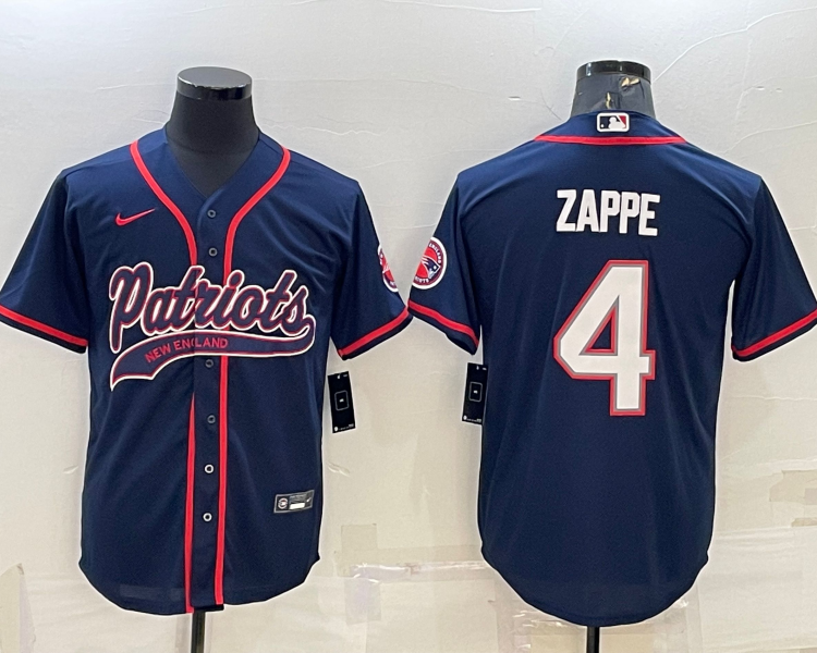 Men's New England Patriots Bailey Zappe #4 Navy Jersey Joint Edition
