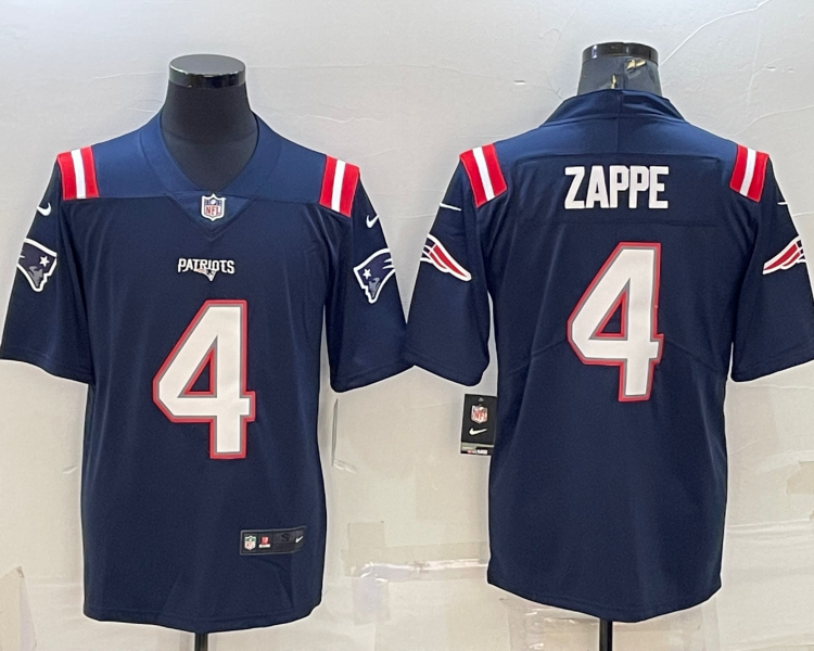 Men's New England Patriots Bailey Zappe #4 Navy Jersey