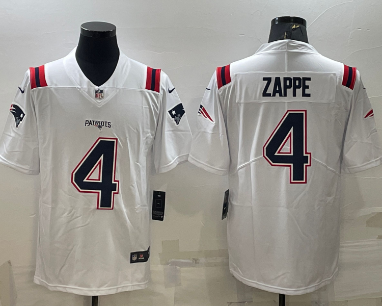 Men's New England Patriots Bailey Zappe #4 White Jersey