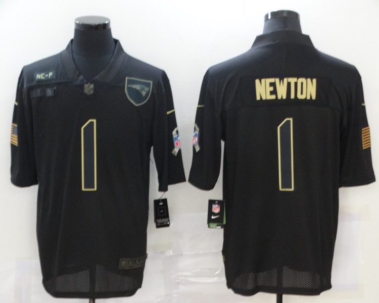 Men's New England Patriots Cam Newton #1 Black Jersey