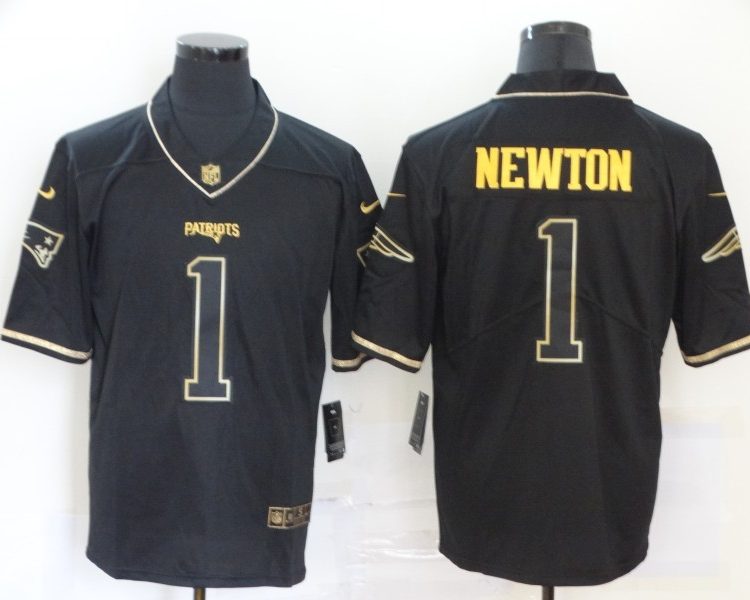 Men's New England Patriots Cam Newton #1 Black Jersey