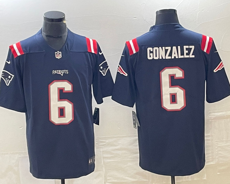 Men's New England Patriots Christian Gonzalez #6 Navy Team Jersey