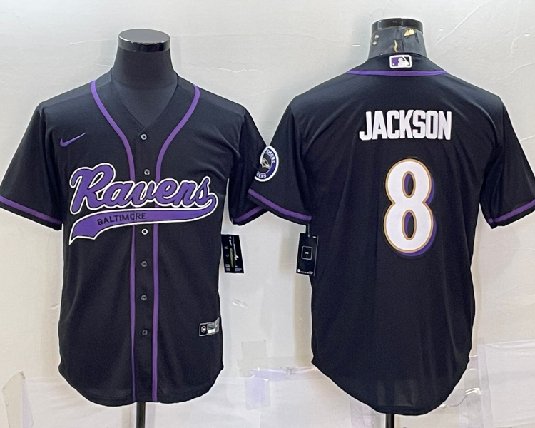 Men's Baltimore Ravens Lamar Jackson #8 Black Jersey Joint Edition