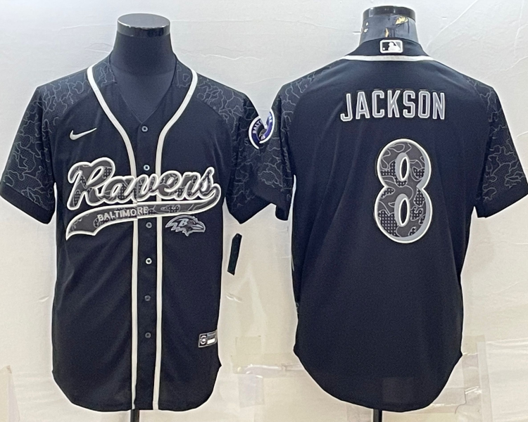 Men's Baltimore Ravens Lamar Jackson #8 Black RFLCTV Limited Jersey Joint Edition