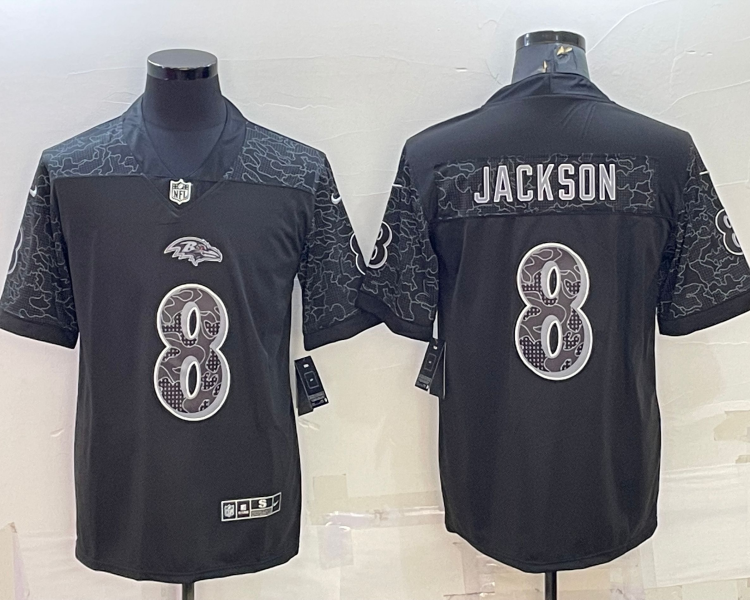 Men's Baltimore Ravens Lamar Jackson #8 Black RFLCTV Limited Jersey