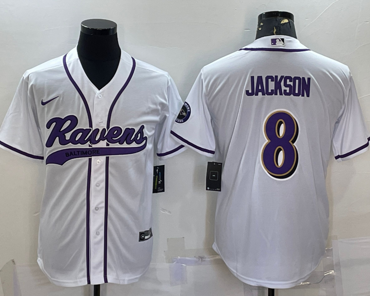 Men's Baltimore Ravens Lamar Jackson #8 White Jersey Joint Edition
