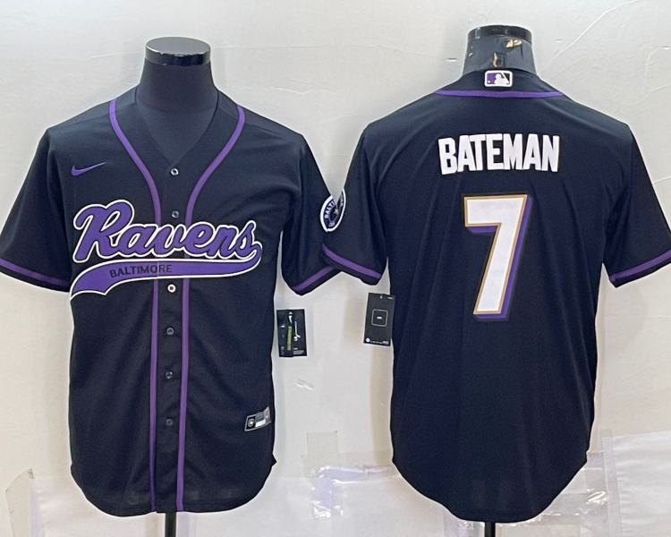 Men's Baltimore Ravens Rashod Bateman #7 Black Jersey Joint Edition