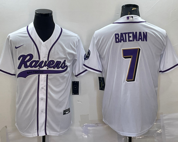 Men's Baltimore Ravens Rashod Bateman #7 White Jersey Joint Edition