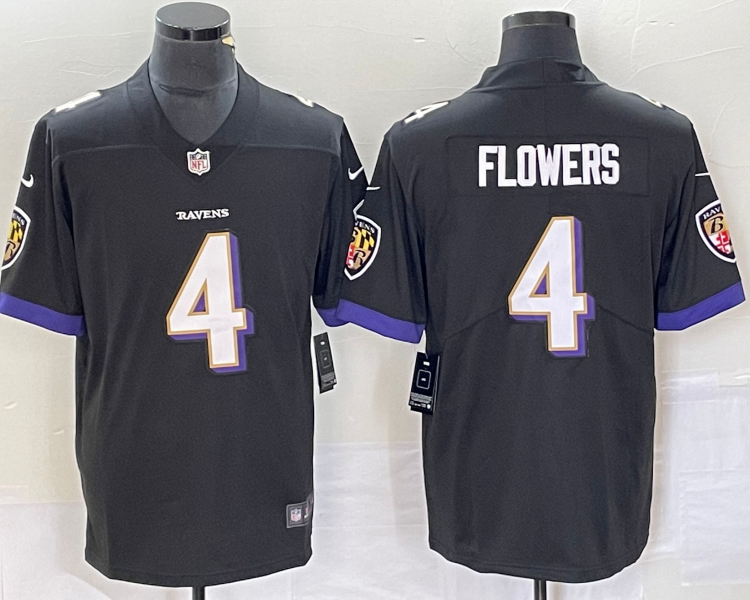 Men's Baltimore Ravens Zay Flowers #4 Black Team Jersey
