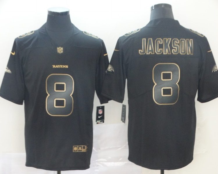 Men's Baltimore Ravens #8 Lamar Jackson Black Team Jersey