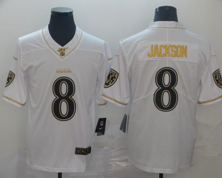 Men's Baltimore Ravens #8 Lamar Jackson White Jersey