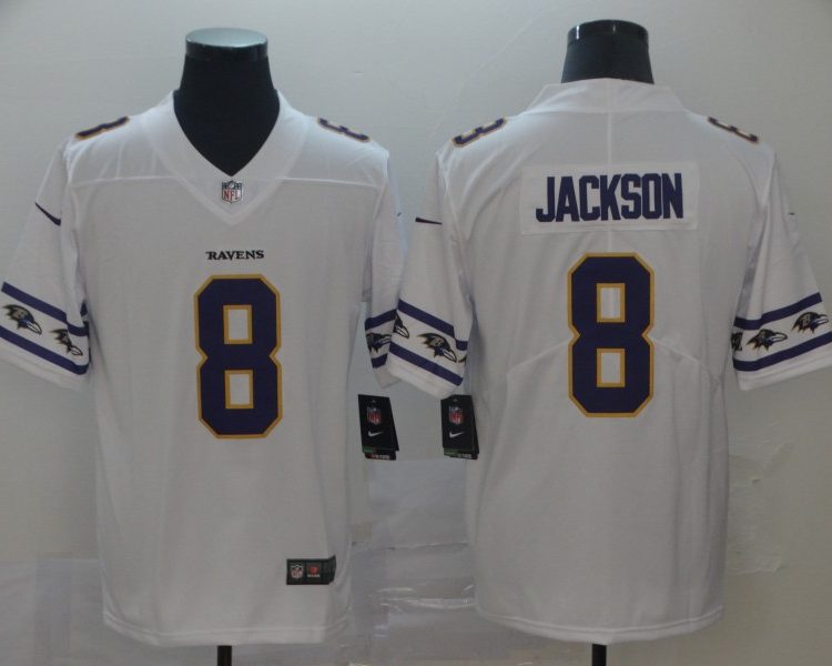 Men's Baltimore Ravens #8 Lamar Jackson White Jersey