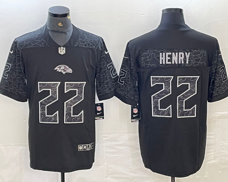 Men's Baltimore Ravens Derrick Henry #22 Black RFLCTV Limited Jersey