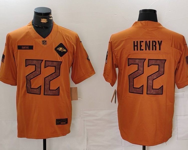 Men's Baltimore Ravens Derrick Henry #22 Brown 2023 Salute To Service Limited Jersey