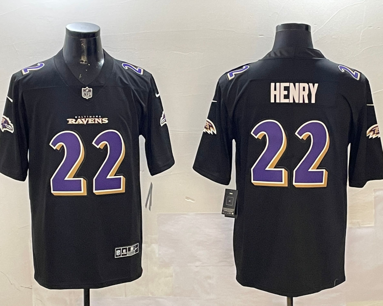 Men's Baltimore Ravens Derrick Henry #22 Carbon Black Jersey