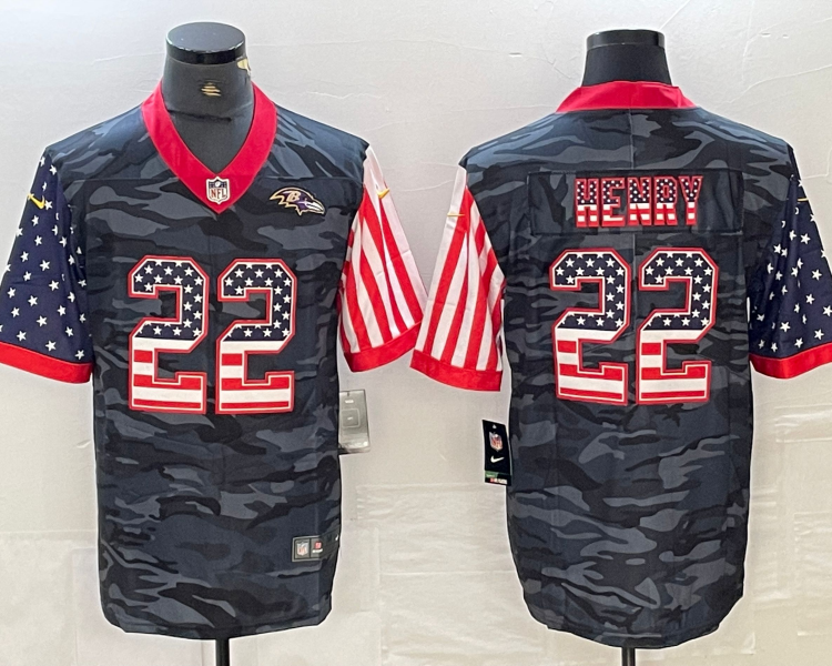 Men's Baltimore Ravens Derrick Henry #22 Grey Camouflage Jersey