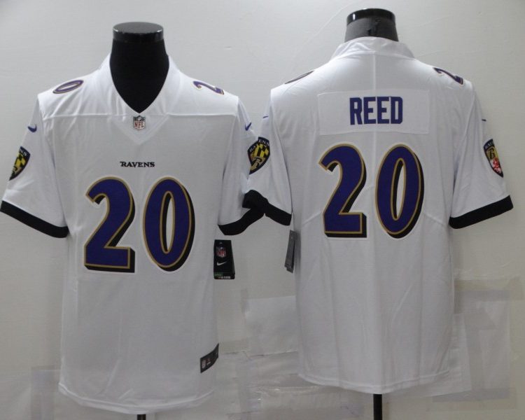 Men's Baltimore Ravens Ed Reed #20 White Jersey