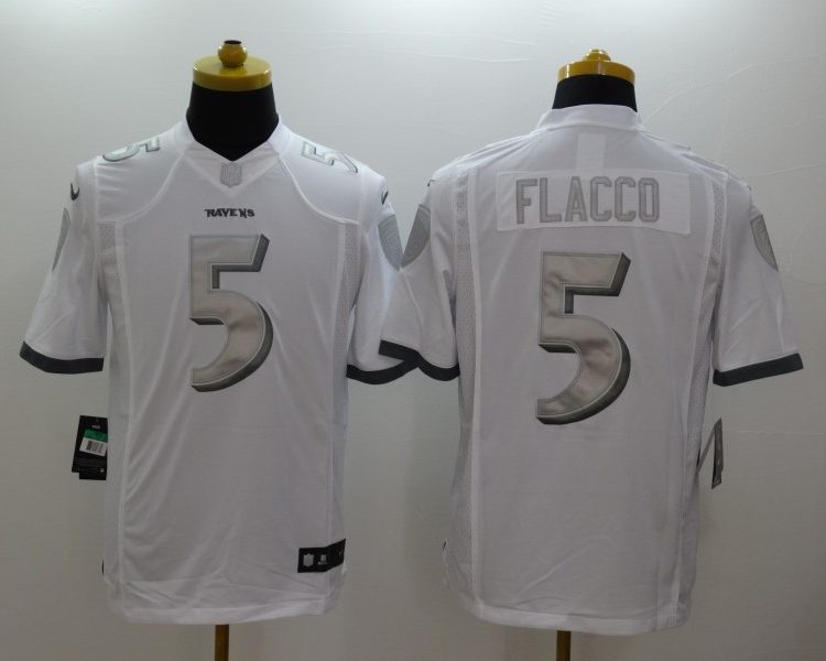 Men's Baltimore Ravens Joe Flacco #5 White Jersey