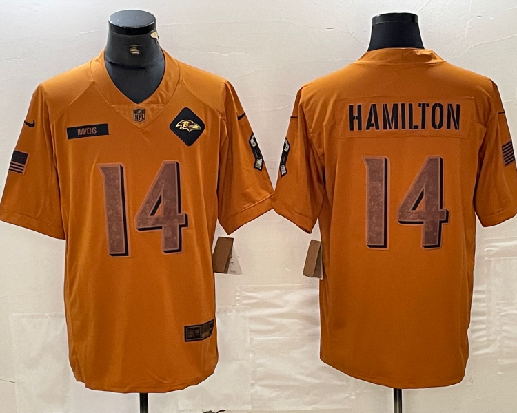 Men's Baltimore Ravens Kyle Hamilton #14 Brown 2023 Salute To Service Limited Jersey