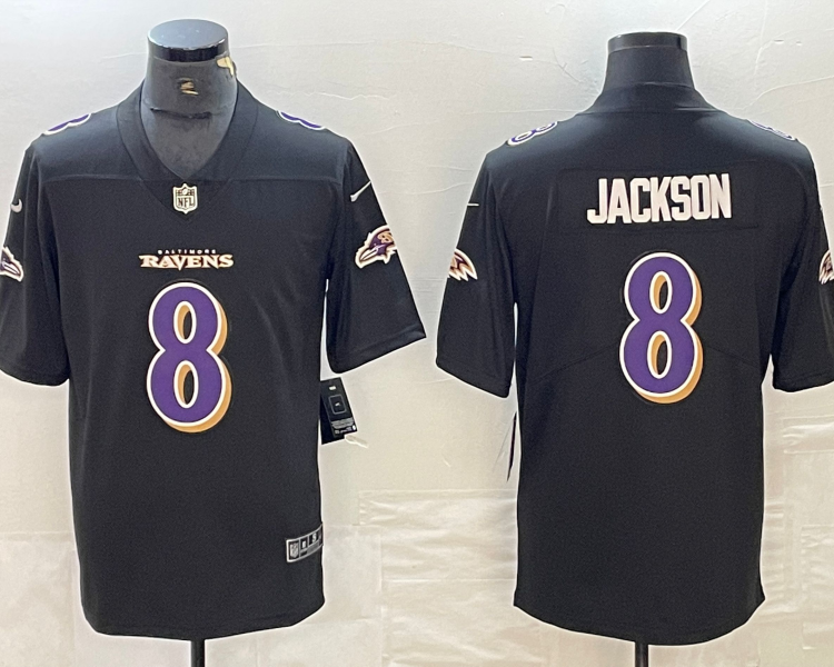 Men's Baltimore Ravens Lamar Jackson #8 Black Jersey