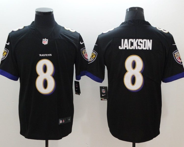 Men's Baltimore Ravens Lamar Jackson #8 Black Jersey