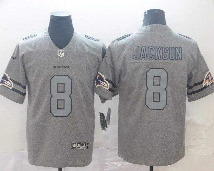 Men's Baltimore Ravens Lamar Jackson #8 Gray Alternate Jersey