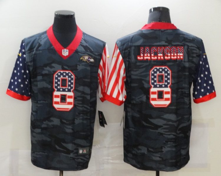 Men's Baltimore Ravens Lamar Jackson #8 Gray Camouflage Jersey
