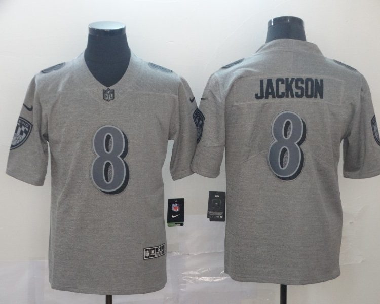Men's Baltimore Ravens Lamar Jackson #8 Gray Jersey