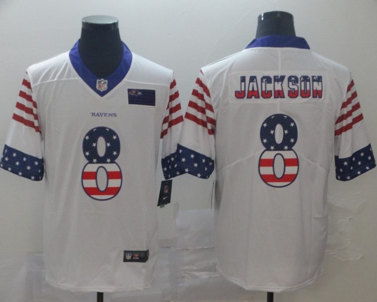 Men's Baltimore Ravens Lamar Jackson #8 White Authentic Jersey