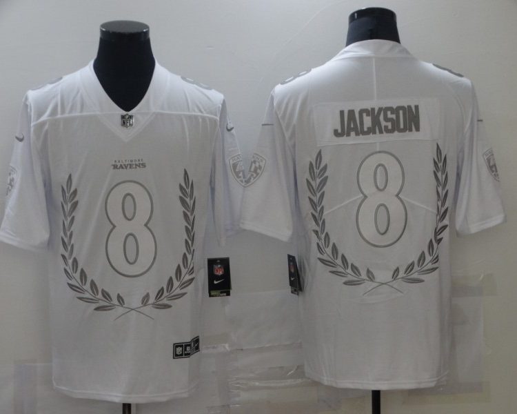 Men's Baltimore Ravens Lamar Jackson #8 White Jersey