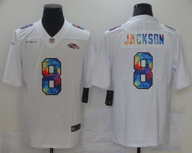 Men's Baltimore Ravens Lamar Jackson #8 White Jersey