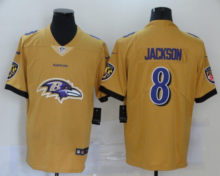 Men's Baltimore Ravens Lamar Jackson #8 Yellow Jersey