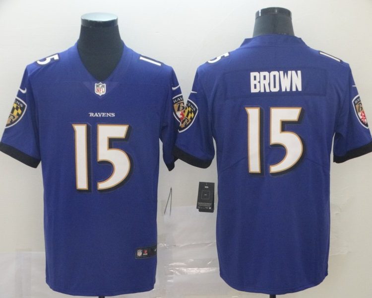 Men's Baltimore Ravens Marquise Brown #15 Purple Jersey