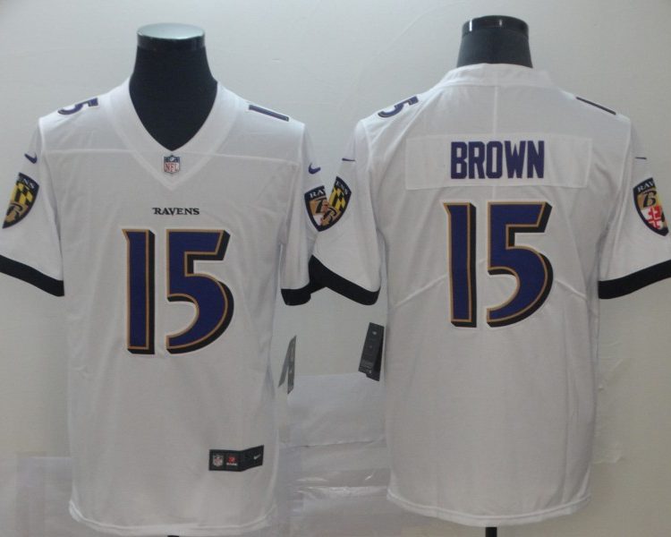 Men's Baltimore Ravens Marquise Brown #15 White Jersey