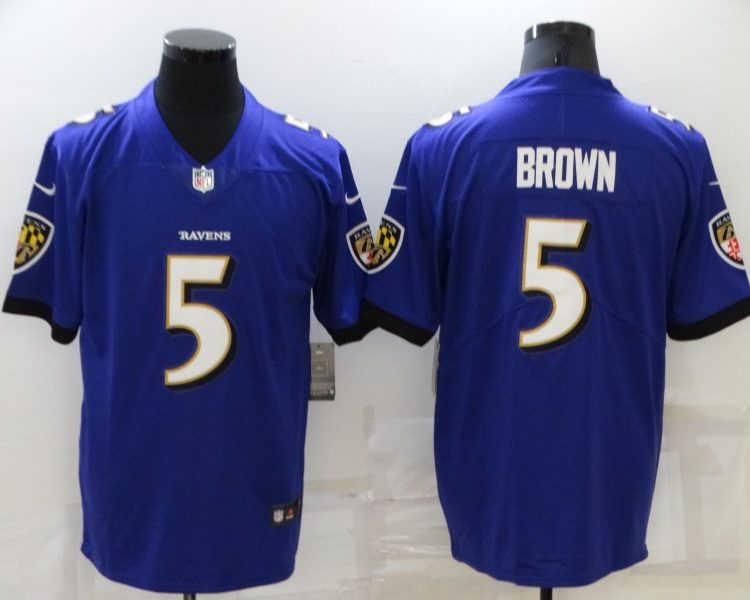 Men's Baltimore Ravens Marquise Brown #5 Purple Jersey